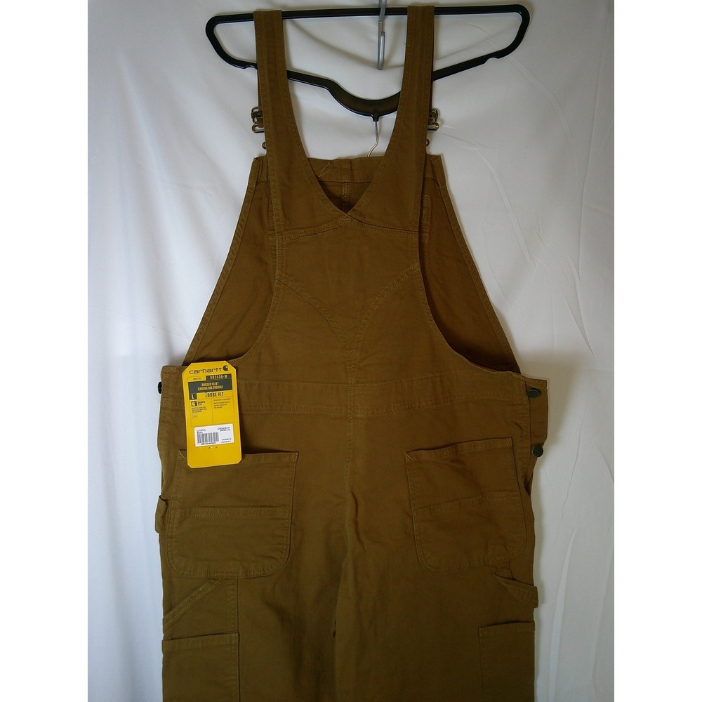 Carhartt Womens Rugged Flex Canvas Bib Overalls Brown Loose Fit OR2438-W L Short - Picture 2 of 5